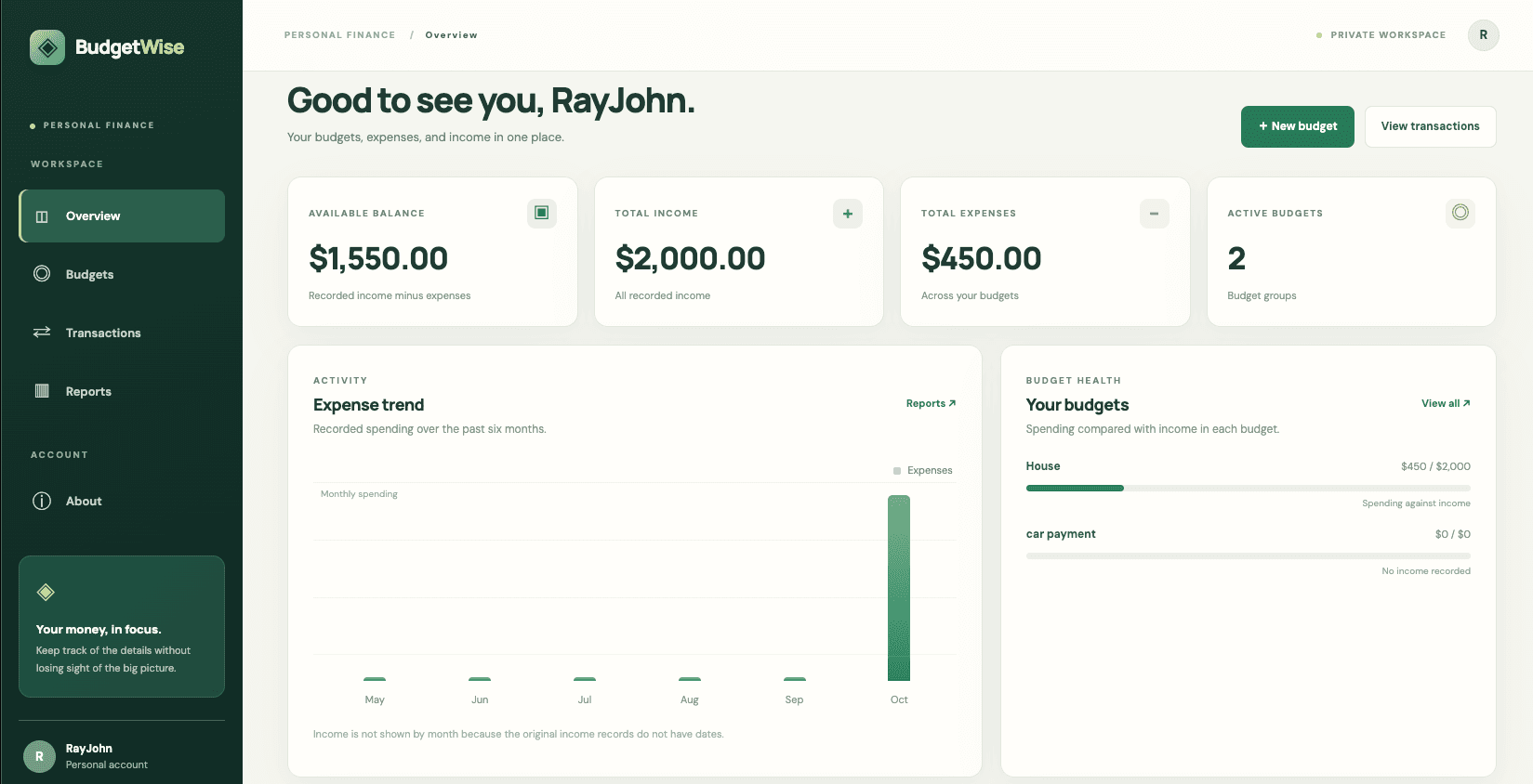 BudgetWise application preview
