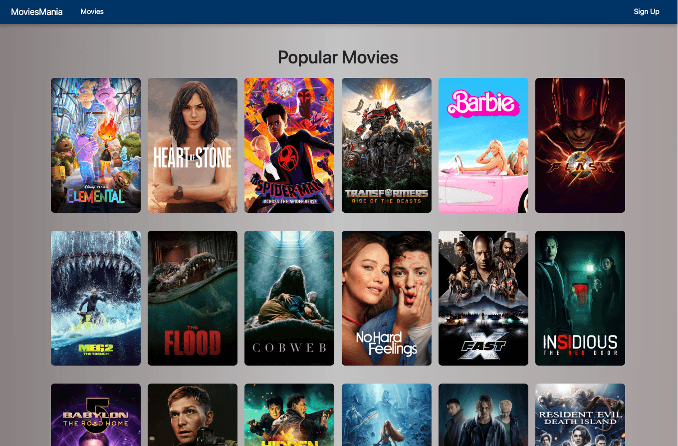 Movie Mania application screenshot